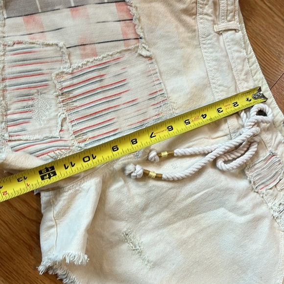 Free People Patchwork Distressed Cotton/Linen Drawstring Shorts Size 12 NWT - Picture 6 of 10